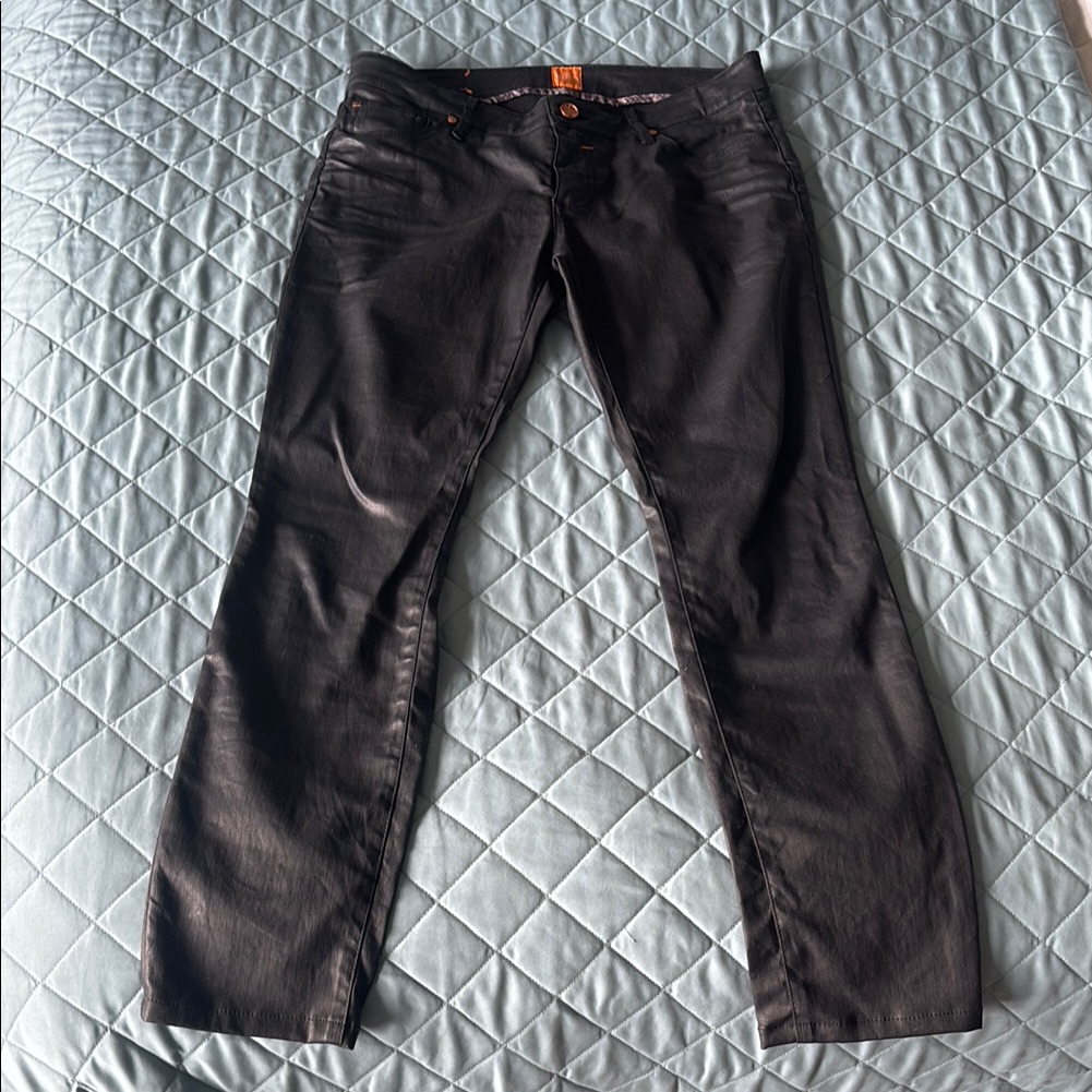 Women’s Black Straight-Leg Hugo Boss Faux-Leather Jeans